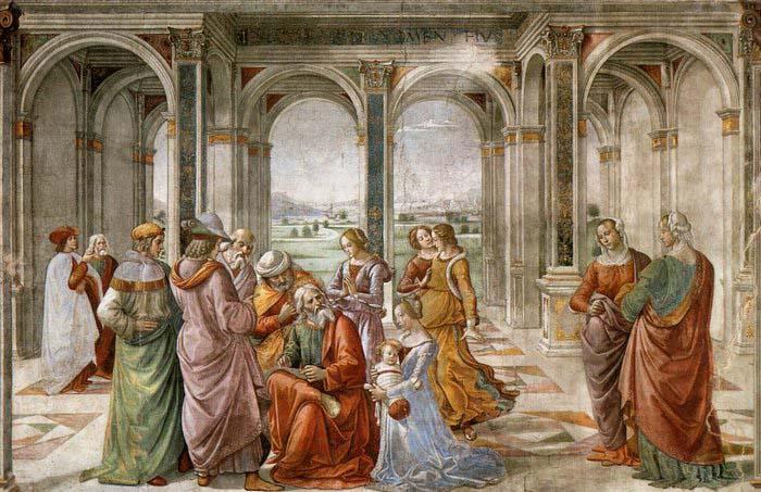 GHIRLANDAIO, Domenico Zacharias Writes Down the Name of his Son oil painting image